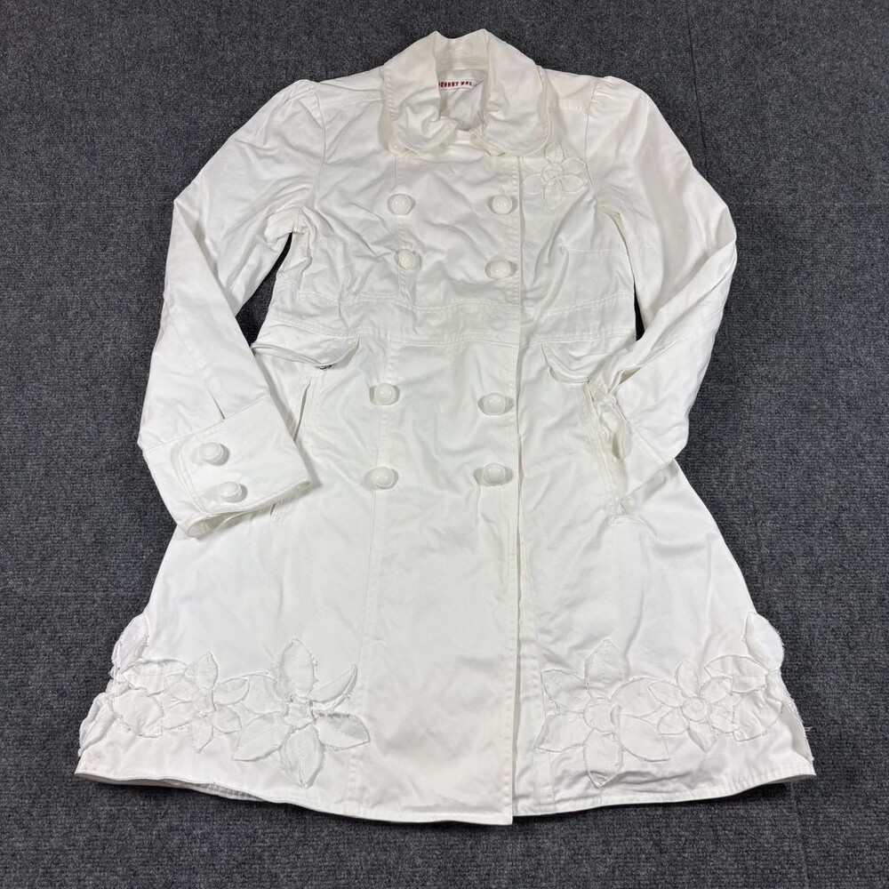 Johnny Was White Trench Coat Women’s Size S Embroidered Double-Breasted READ
